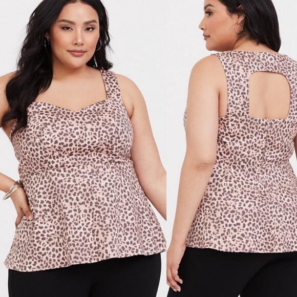 torrid Tops - Torrid Womens Tan Brown Stretch Sleeveless Leopard Sateen Peplum Top Size 3X